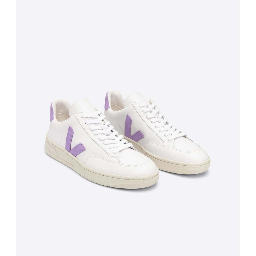 Veja V-12 LEATHER Tornacipő Női White/Purple | HU 677SGL